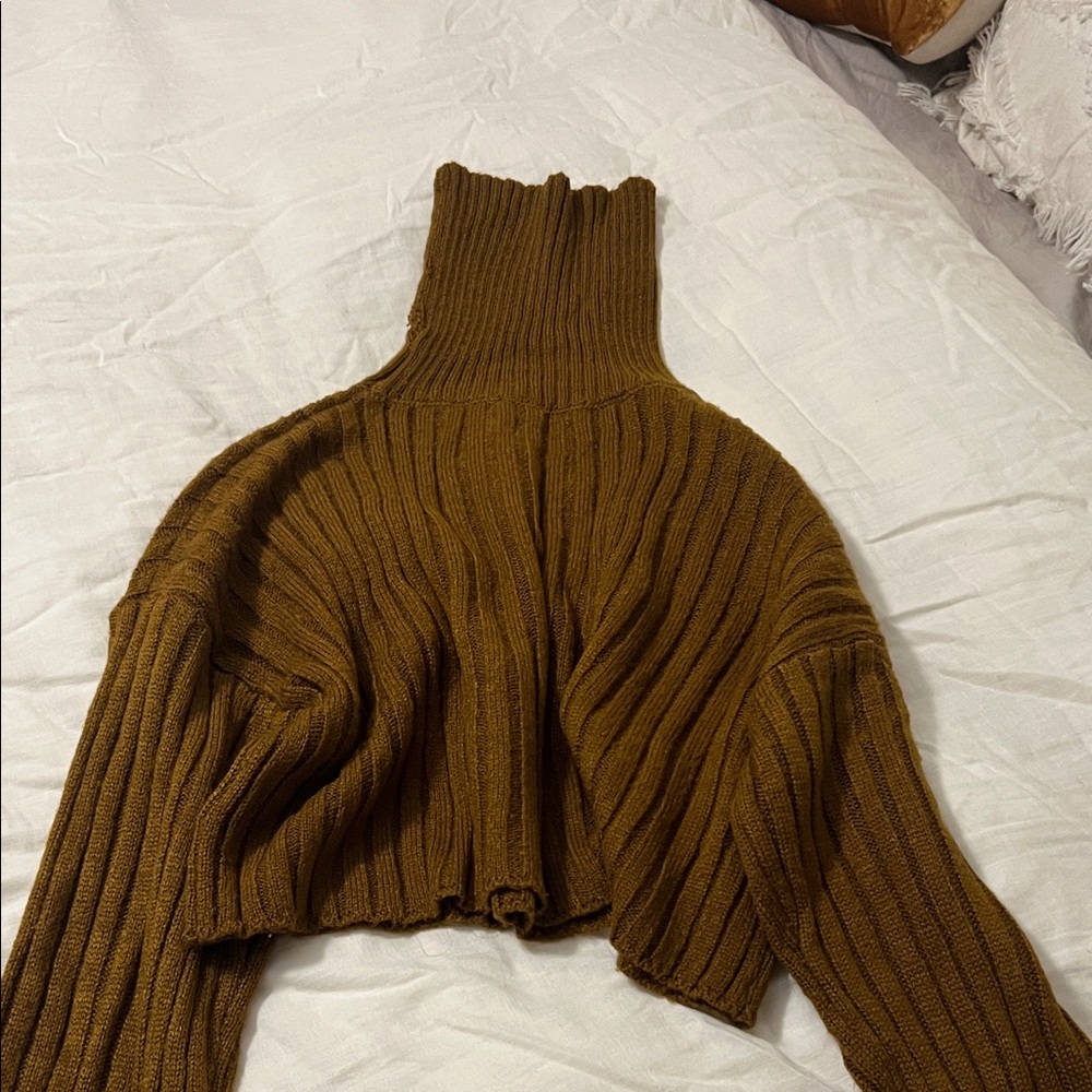 Brown Ribbed Turtleneck Sweater